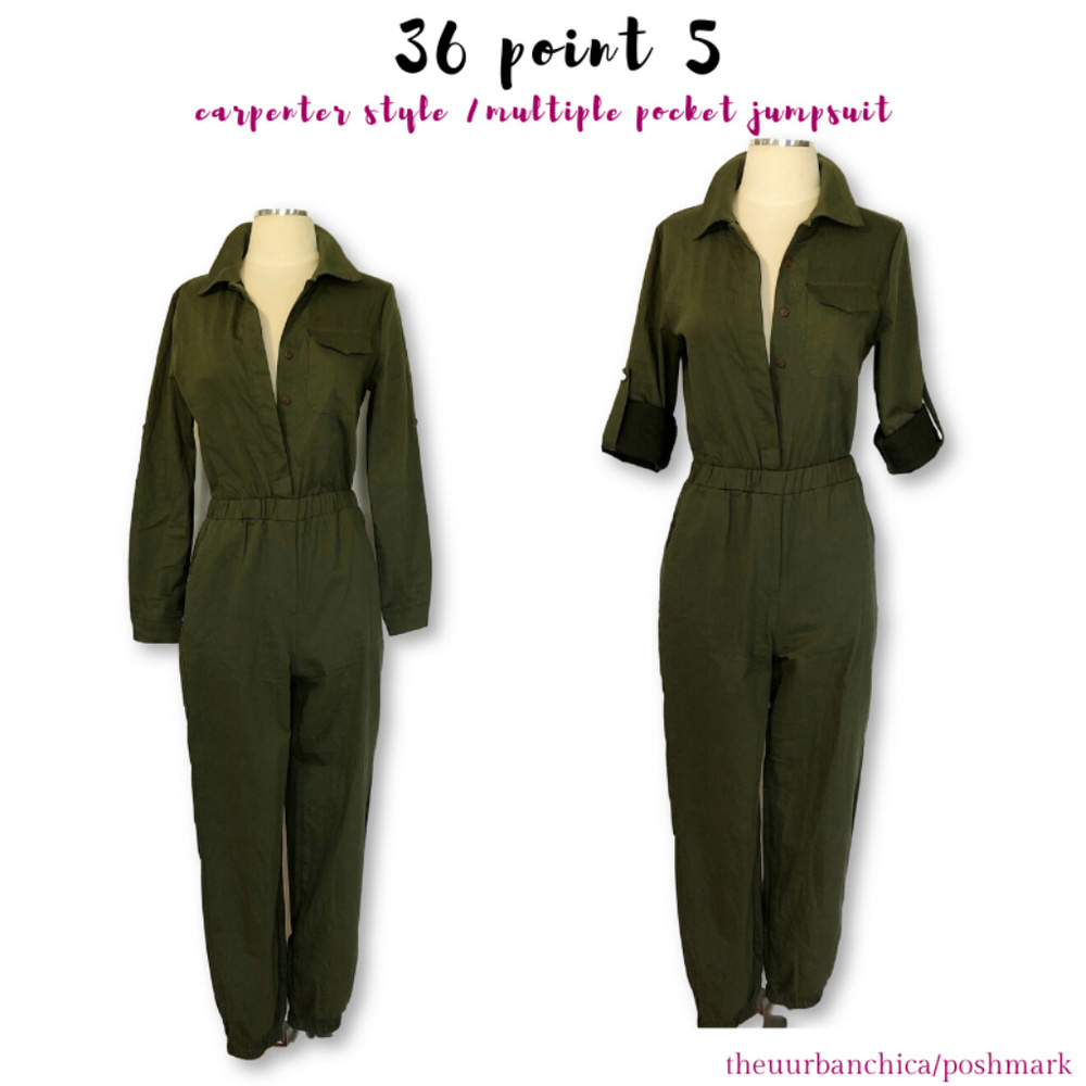36 Point 5 Carpenter Style Green Khaki Jumpsuit